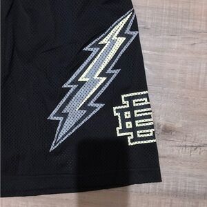 Black EE Mesh Men's Shorts with Lightning Bolt Design